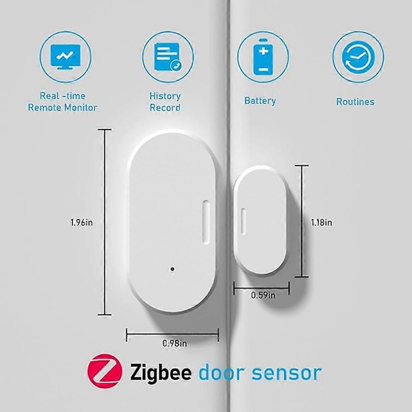 Zigbee Døralarmsensor, App-styret Dørsensor, Registrerer Åben/Lukket, Sender Alarmer, Kompatibel med Zigbee Hub