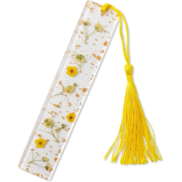 Præget bogmærke, tørret blomsterharpiks bogmærke, mors dags gave præget læsemarkør med kvast Daisy bogmærke til læsere Lærere Studerende