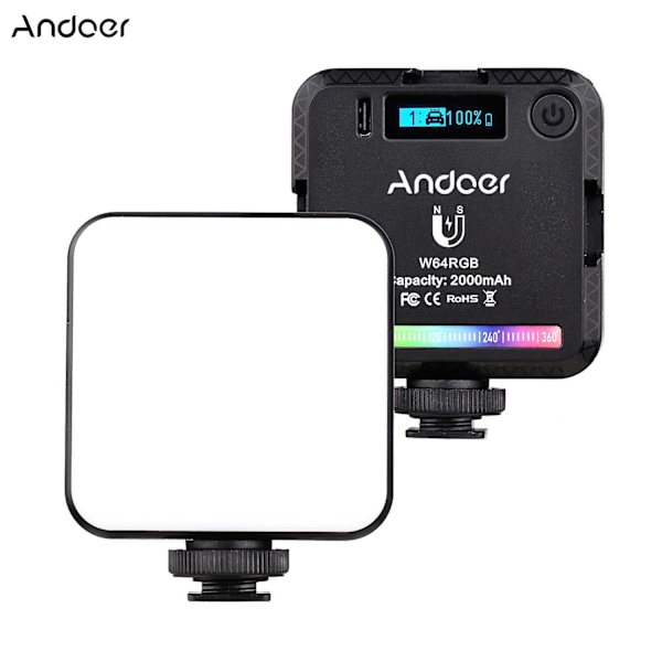 Andoer W64RGB Tasku RGB LED Videovalo Sarja Videoneuvotteluvalo CRI95+ 2500K-9000K Himmennettävä 2