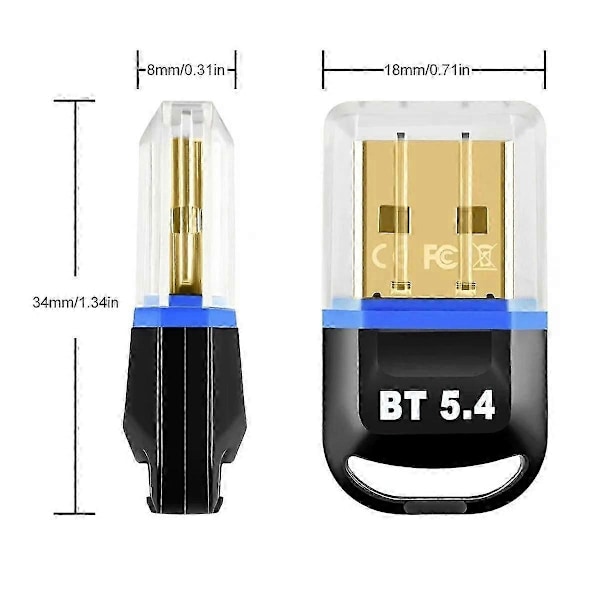 USB Bluetooth 5.4 Dongle Adapter for PC Trådløs Mus Tastatur Høyttaler Musikk Audio Mottaker Transm
