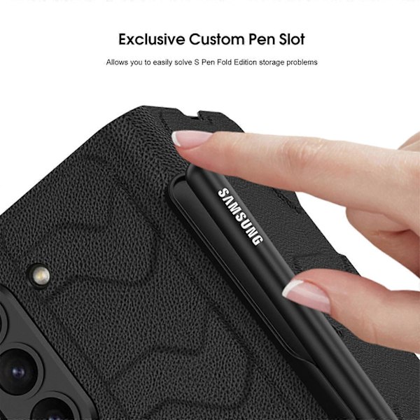Läderfodral för Z Fold 5 med S Pen-hållare + Skärmskydd, Hinge Protection Cover Case Fold 5 5G Case Stand