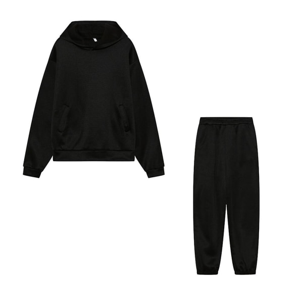 Hettegenser for kvinner + Elastisk midjebuksesett Activewear Black S