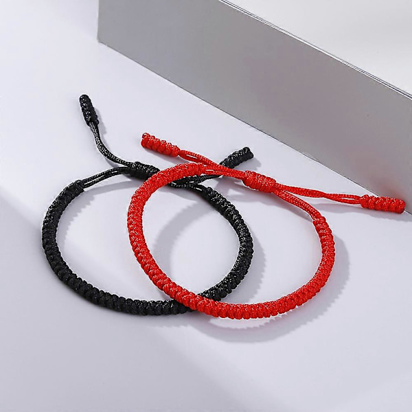Håndlavede tibetanske buddhistiske lykkearmbånd armringe sort rød tråd justerbare knuder armbånd til kvinder mænd håndledssmykker