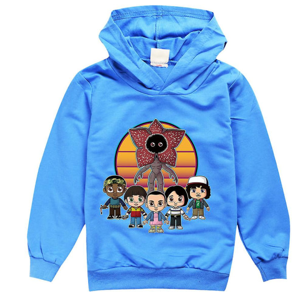 Stranger Things Hoodie med print Pojkar Flickor Långärmad huvtröja Sweatshirt Casual Aktiva toppar Blue 9-10 Years