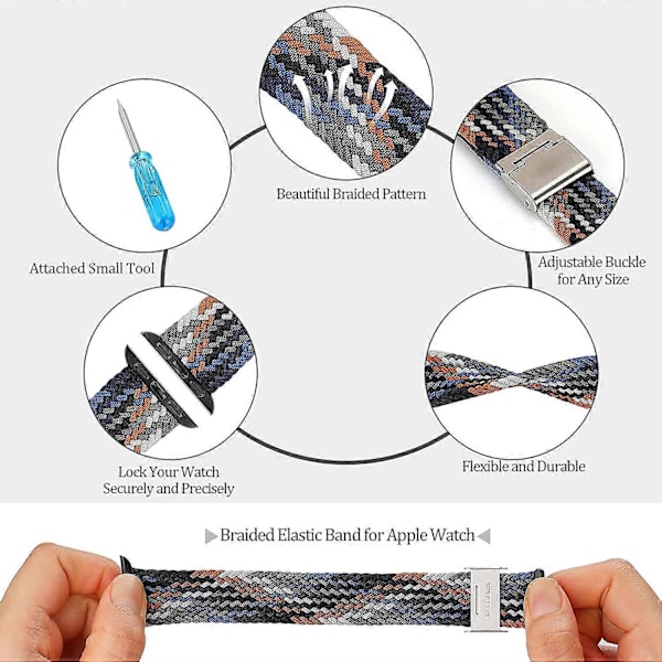 Kompatibel med Apple Watch-reimer 42mm 44mm, iWatch-reimer for kvinner og menn, justerbar flettet Solo Loop med spenne, vevde elastiske sportreimer for iWatch