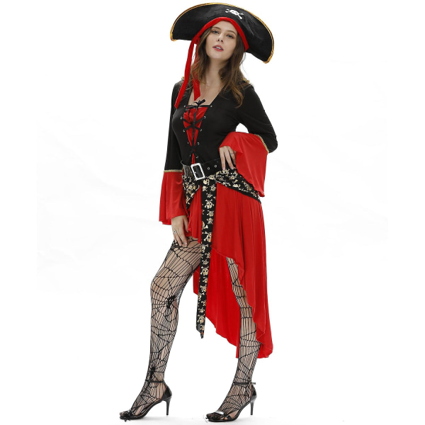 Kvinders sexet piratkostume Halloween Cosplay Uniform Hat Dress Bælte Full Dance Performance M Dress cap belt Socks