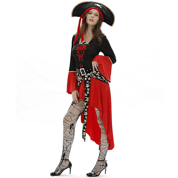 Naisten seksikäs merirosvoasu Halloween Cosplay Uniform hattu mekko vyö koko tanssiesitys M Dress cap belt Socks