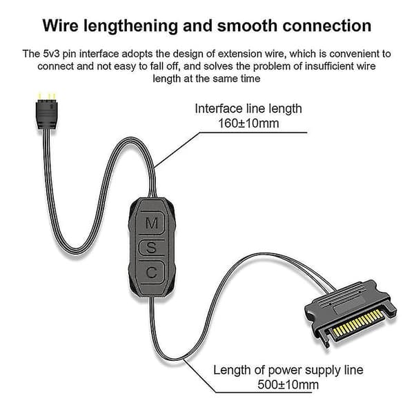 Coolmoon Ar-1 Argb Controller Forlænget Kabel Bred Kompatibilitet 3 Pin Til Sata Pin Strømforsyning Sort Mini Rgb Controller Til Kabinetblæser