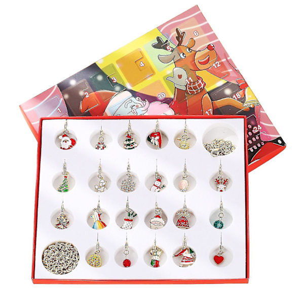 Juladventskalender 24 dagars klassiska julfigurer Färgade legeringsberlocker Presentpaket Semester Firandekalender