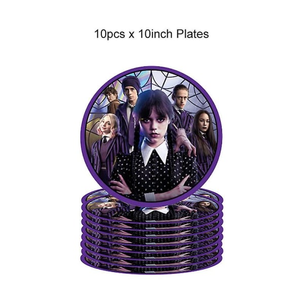 Filmen Onsdag Addams Födelsedagsfest Dekoration Banner Ballong Bordsservis Festliga evenemang Tillbehör Heminredning Koppar Bakgrund 10pcs 7inch plates