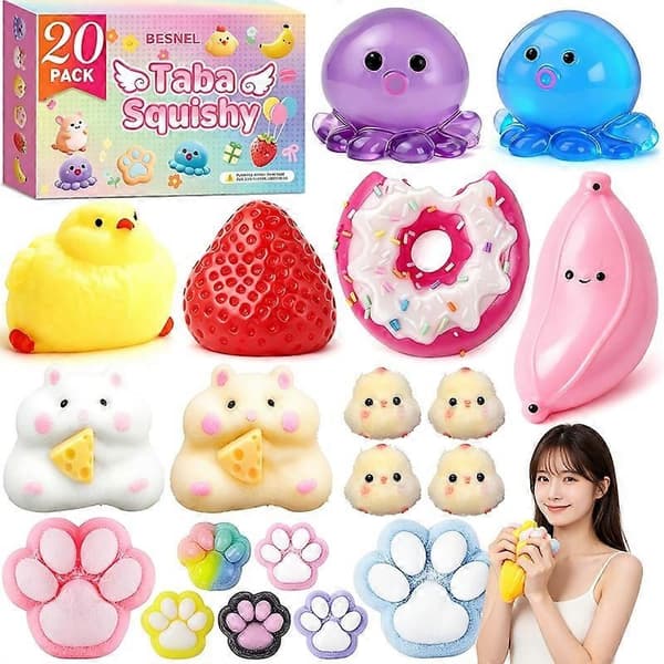 Taba Squishy Pack 20 st, blandade klämleksaker med kycklingbananstrå 1pcs
