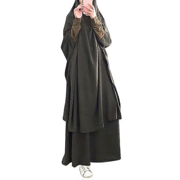 Uae Saudi Solid Robe Klänning Huvförsedd Kostym Etniska Kläder Army green