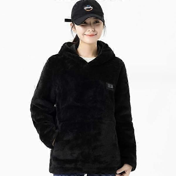 Opvarmet Hættetrøje til Mænd Kvinder, Elektrisk Unisex Sort Varme Pullover Sweatshirt