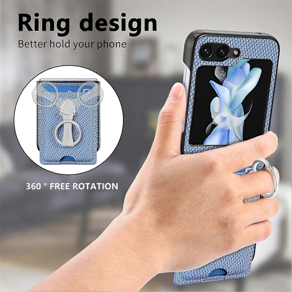 Til Samsung Galaxy Z Flip 6 med Indbygget Roterende Ring Stand og Wallet Telefon Cover, PU Læder Beskyttende Kickstand Cover til Samsung Galaxy Z Flip 6