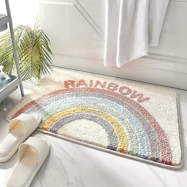 Tflycqrainbow Flockande Badkarsmatta, Badrumsmatta Vattenabsorberande Halkfri Mjuk Mikrofibermatta För Badkar Handfat Dusch Och Badrum Söt Tecknad Dörrm