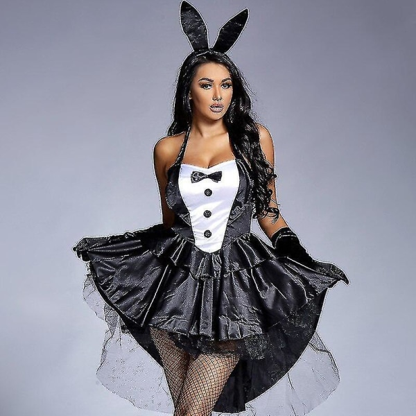 Kvinders 3-delt sexet kaninpigekostume smokinghaler Halloween Club Party Fancy Dress Plus Size-bb XL