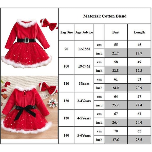 Jul Børn Piger Santa Claus Cosplay Kostume Fancy Dress Fest Xmas Outfit Sæt 4-5Years