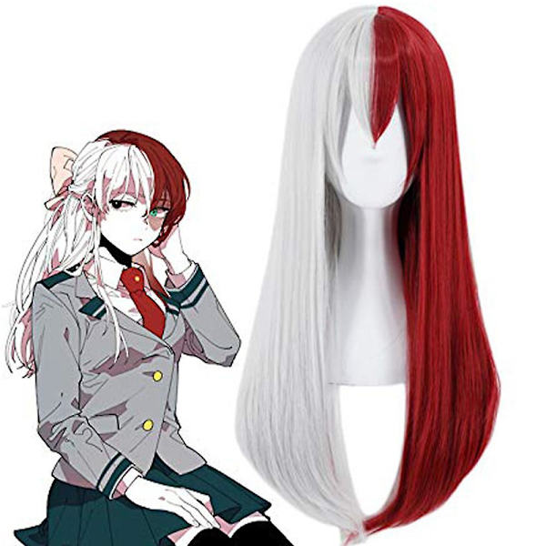 My Hero Academia Todoroki Shoto Cosplay Halv Vit Halv Röd Lång Rak Peruk Syntethår ​​Peruk Presenter