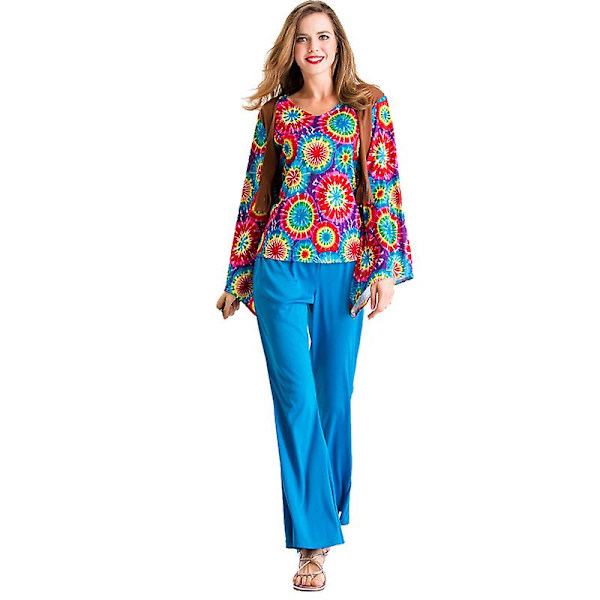 Monipari 60-70-luvun Rockabilly-hippiasu Bohemian Gypsy Disco Club Cosplay Carnival Halloween -juhlamekko Blue L