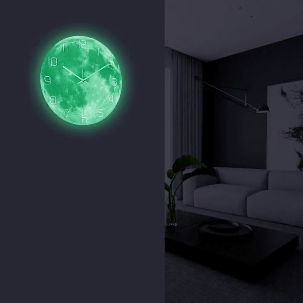 2023 Ny Lysande Mån Väggklocka Planet Akrylmaterial UV-tryckt Klocka Självlysande Klockor Väggklocka Sovrum Vardagsrum Dekoration
