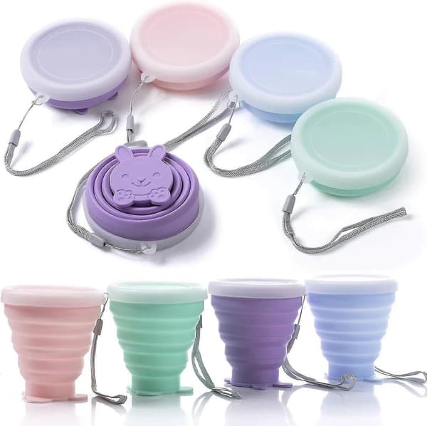 Hopfällbar resemugg, 4 st bärbar hopfällbar campingmugg, silikon med lock (4-d-w)