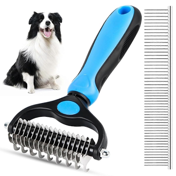 Hundborste Långt Hår Dubbelsidig Kattborste Långt Hår med Rostfritt Stål Underull för Hundar Katter Hundborste Underull Kattborste Tar Bort Tovutredande Knutar