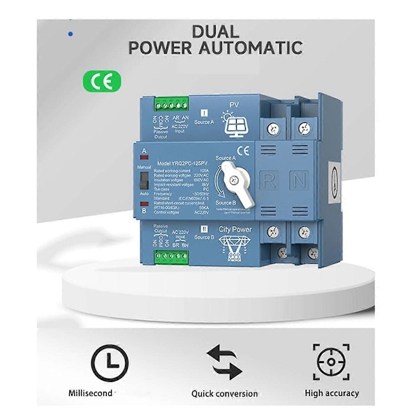 ATS Dubbel Ström Automatisk Omkopplare för Generator eller PV-Energi till Stadsström Omkopplare