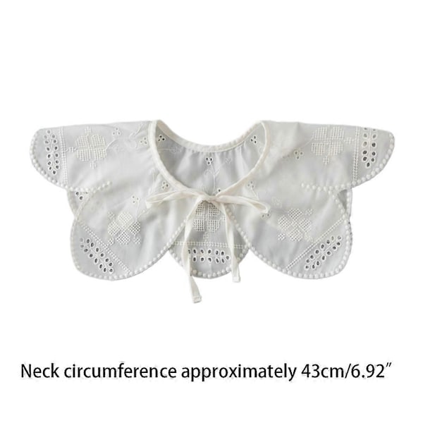 Kvinnor Petal Formad Virkad Falsk Krage Sjal Broderi Blommig Dickey Capelet Vit
