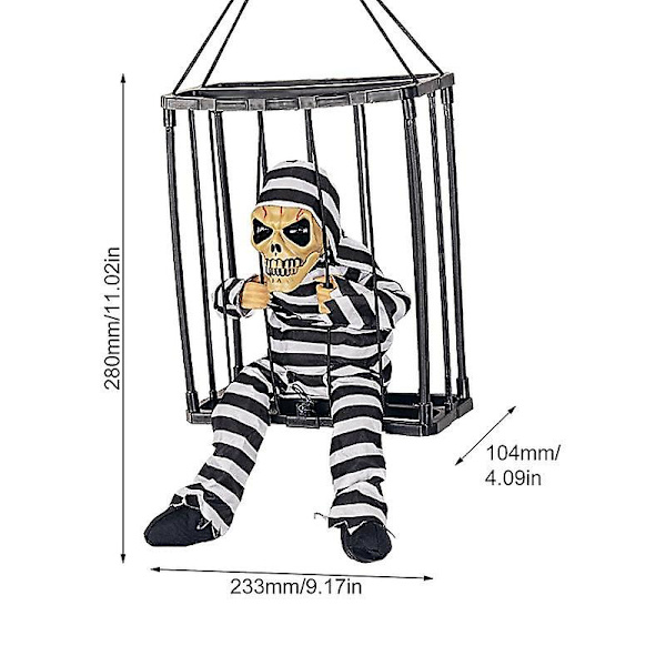Halloween-dekoration Fangespøgelse i bur Skræmmende kraniumrekvisit Elektrisk skeletlegetøj Glødende øjelyd Dukke Hængbar Talende Spøgelse style 5