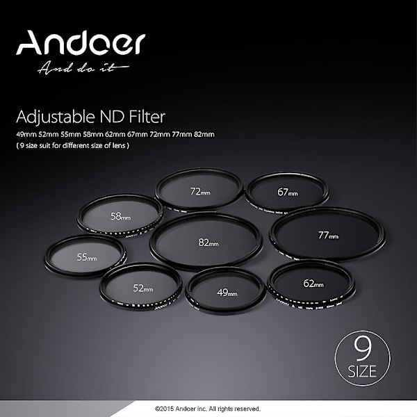 Andoer 52mm ND Fader Neutraali Tiheys Säädettävä ND2 - ND400 Vaihteleva Suodin Canon Nikon DSLR Ca -kameroille