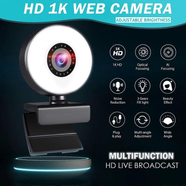 Streaming Webcam 1080P med Ring Light HD Webcam med