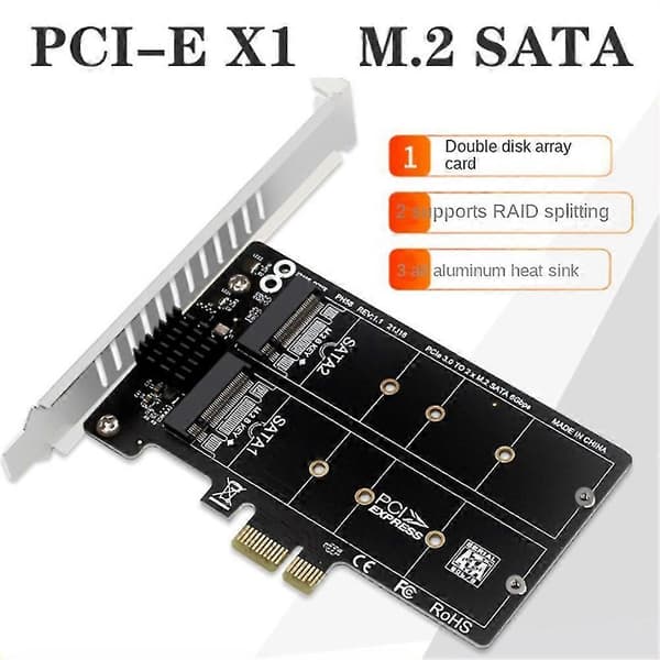 PH58 2 x M2 SATA til PCIE Adapterkort Dobbel Disk Displaykort RAID Splitter Utvidelseskort PCIe X1 til NGFF M2 SATA SSD