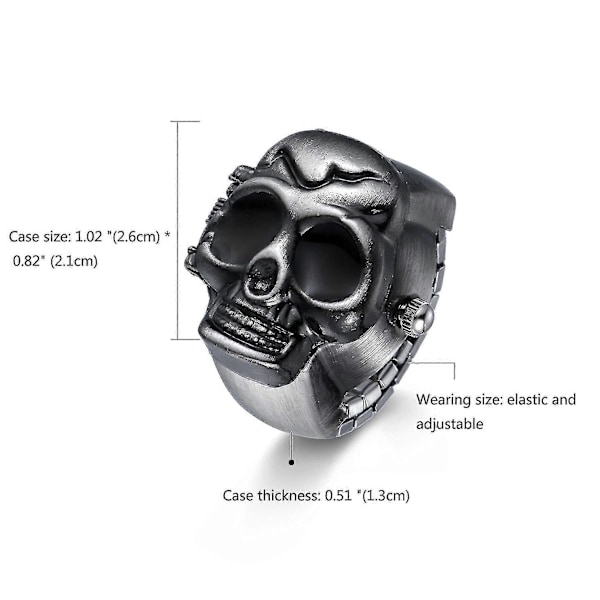 Herr Ringklocka Fingerklocka Analog Quartz Klocka Elastisk Dödskalle Ringband Rostfritt Stål Klocka Klockring