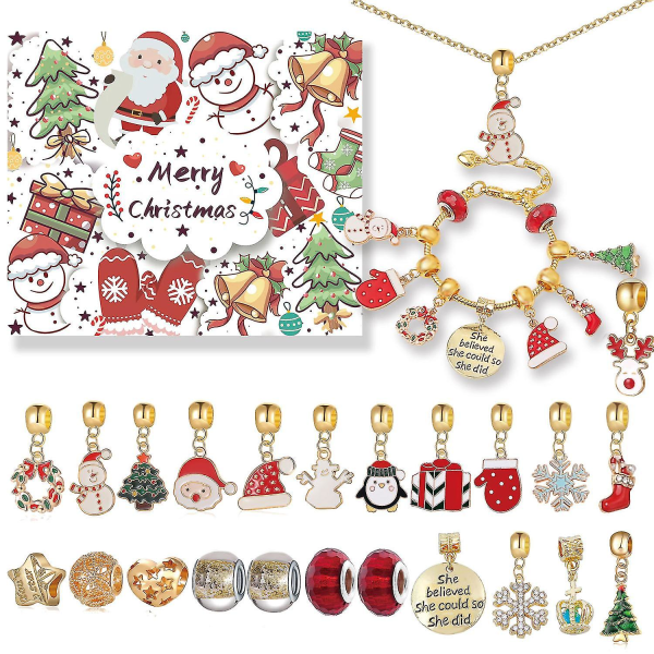 Jule Nedtellingskalender Gaveeskesett Diy Beaded Håndklær Advent Juletre Armbånd Gave Jul Advent Necklace and bracelet