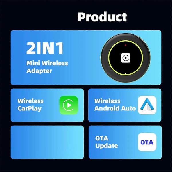2-in-1 langaton CarPlay- ja Android Auto -sovitin ParttNumber-ajoneuvoille