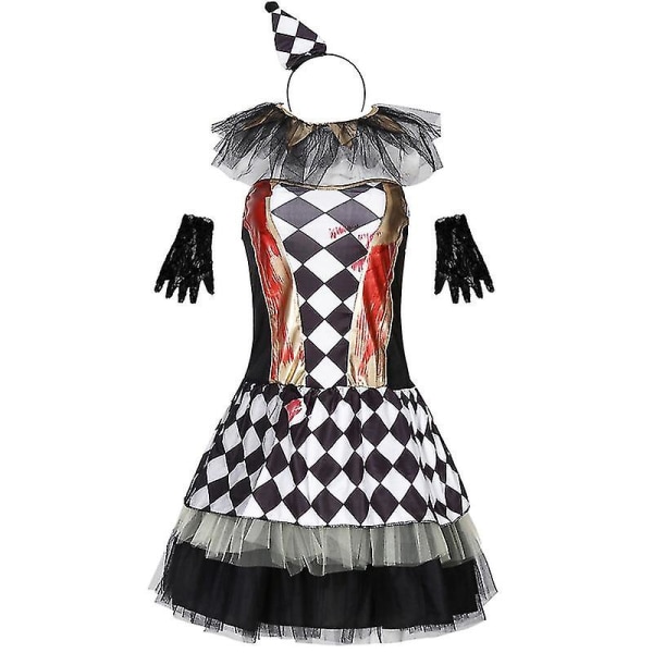 Halloween Kjoler Dame Farverig Crazy Evil Clown Kostume Voodoo Doll Zombie Outfit Cosplay Carnival Halloween Fancy Festkjole Høj kvalitet White