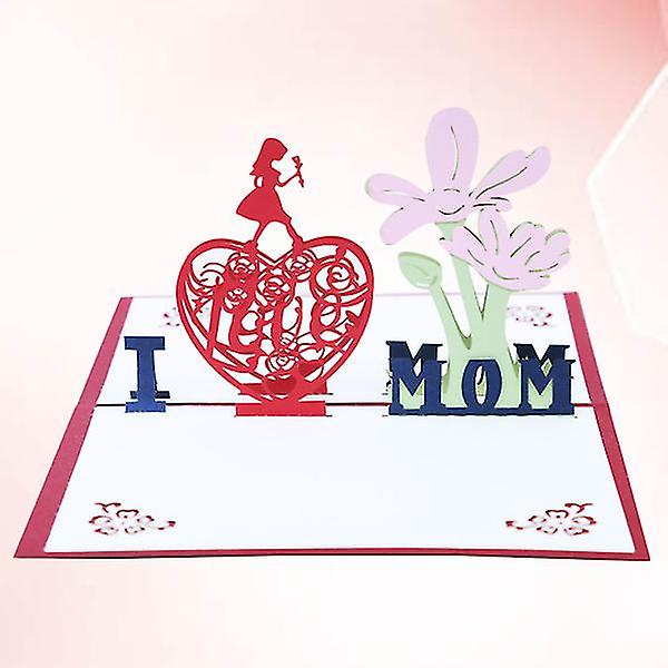 Uusi Trend 3D Up -tervehdyskortit I Love Mom Käsintehdyt Wish Ontot Paperityöt äitienpäiväksi (punainen)