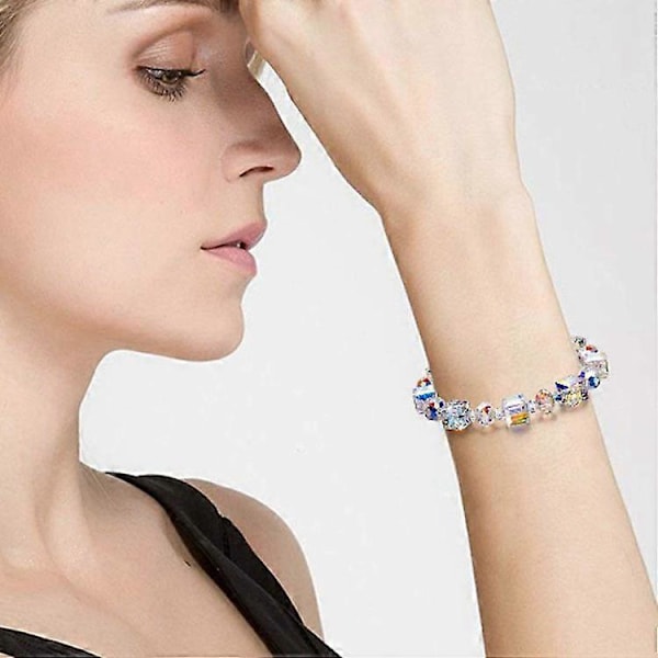 Mote Nordlys Krystaller Armbånd For Kvinner Luksus Justerbart Perlearmbånd Jenter Fest Smykker Gaver, sett med 2 stk