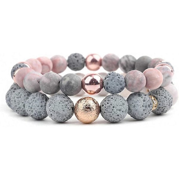 2 stk. Elastiske Naturlige Agater Lava Stein Par Distanse Armbånd Aromaterapi Eteriske Oljer Diffuser Unisex Armbånd