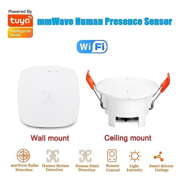 Tuya WiFi mmWave tilstedeværelsessensor med luminans mikrobølgeradarregistrering PIR bevægelsessensor vægmontering White
