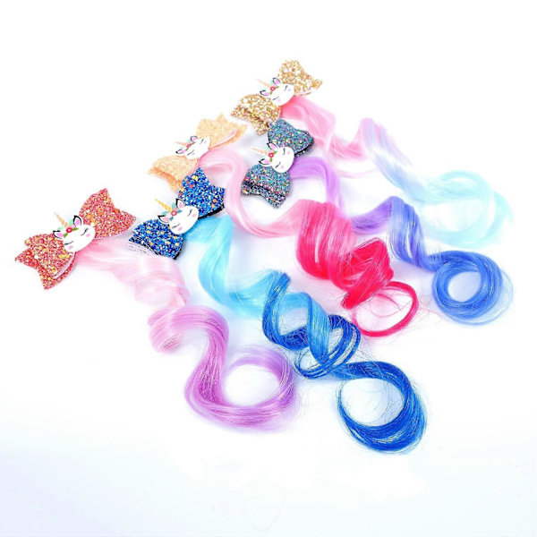 Hårsløjfer Enhjørning Hårspænder Piger Hårtilbehør Glitter Flettet Krøllet Gradient Børn Hår Extensions
