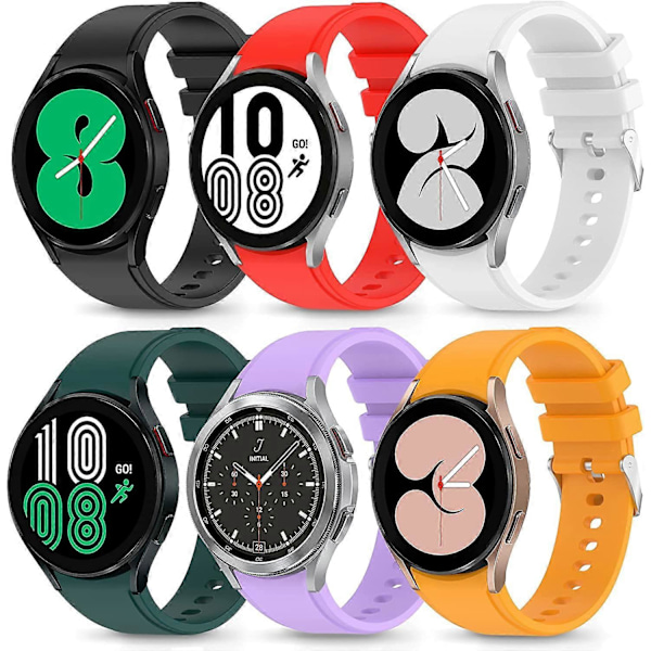 6-pakks kompatibel med Samsung Watch 4-reimer 40 mm 44 mm / Galaxy Watch 4 Classic-reim 46 mm 42 mm, sølvspenne myk silikon sportsutskiftingsreim for