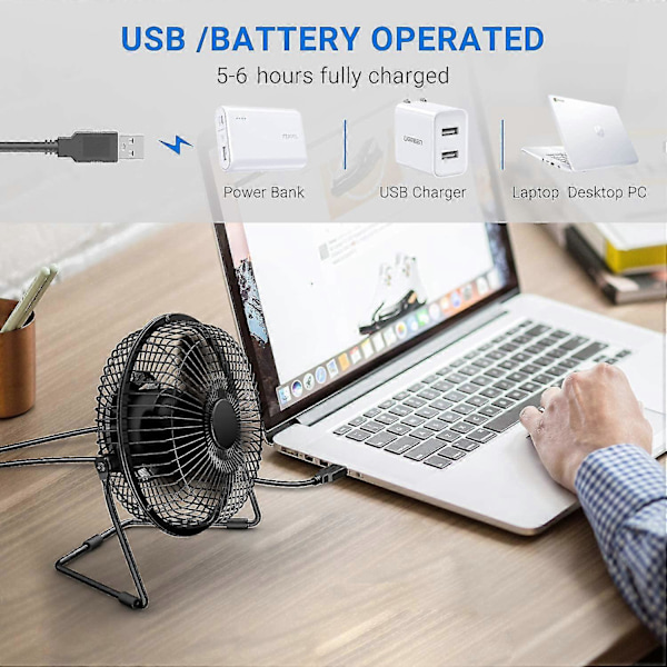 Mini USB-fläkt, portabel fläkt/bordsfläkt, 360 graders rotation, personlig fläkt med metallfäste, för kontor/hem/resa/utomhus, svart (ShiKai)