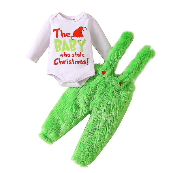 How The Grinch's Stole Christmas! Nyfödd Baby Boy Girl Xmas Outfits Romper Plysch Suspender Byxor Set Barnkläder 18-24Months