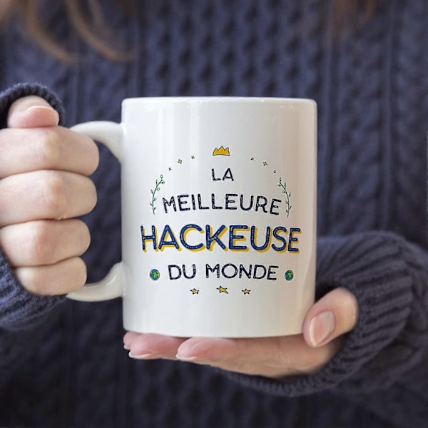 Hacker Woman Mugg på franska Meilleur du Monde Rolig present till kollegor Keramisk 33 cl Mugg Design 324
