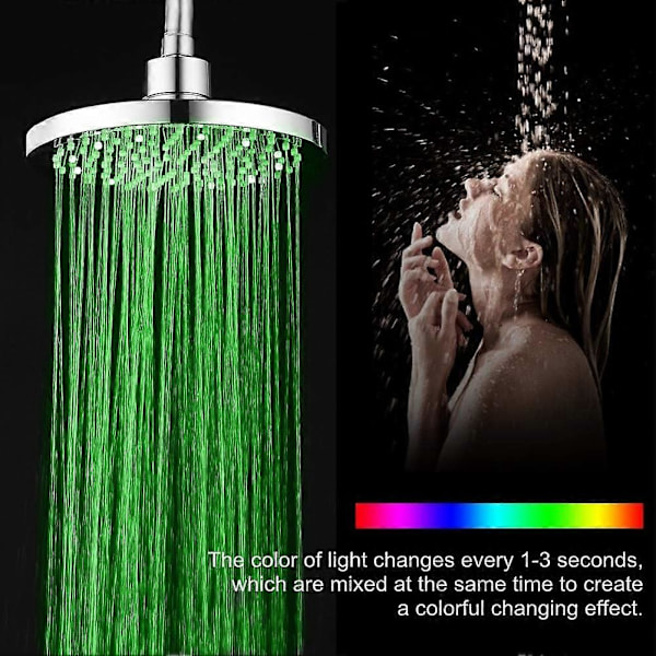 LED Dusjhode, 20CM Opplyst Dusjhode, Fargedusjhode, LED Dusjhode med 7 Farger, Rundt LED Regndusjhode, LED Opplyst Dusjhode