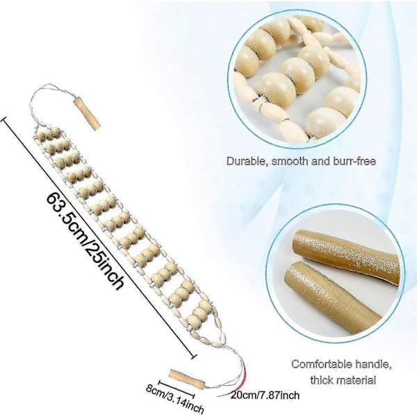 Massage Roller i Trä för Rygg, Träterapi, Cellulitemassage, Självmassageverktyg för Nacke Ben Rygg Smärtlindring 110 cm - 60 x 7,5 cm Rullning