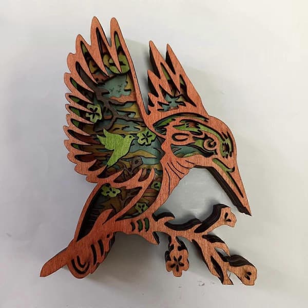 3D Trä Djur Snideri Figurin Trä Kolibri Staty för Kontor Sovrum