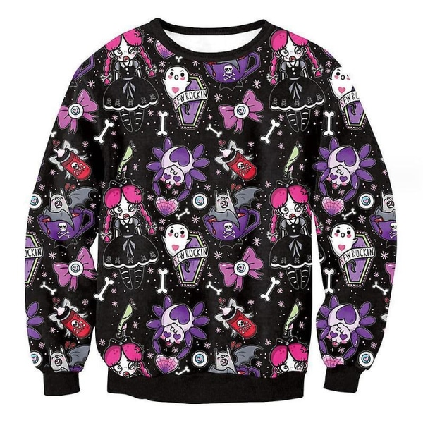 Dame Halloween Sweatshirts Uhyggelig sæson Langærmede skjorter Rundhalsoverdele Casual Pullover style 7 M