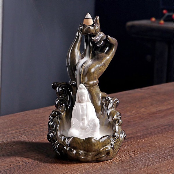 Røgelsesbrænder Keramisk Avalokitesvara Bodhisattva Buddha lotus Buddhisme Keramisk Håndværk Røgelsesholder til Boligindretning